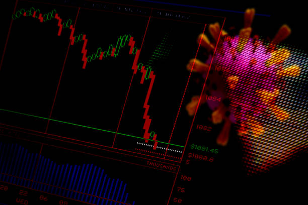 istock Financial Crash. Trading screen and Corona virus. Abstract image. 1215178218