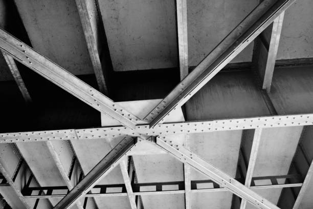 istock Metal Bridge construction unique background black and white photo 1215178322