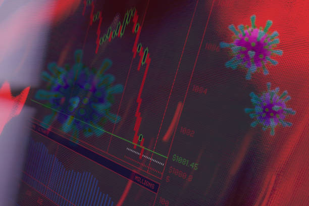 istock Financial Crash. Trading screen and Corona virus. Abstract image. 1215178552