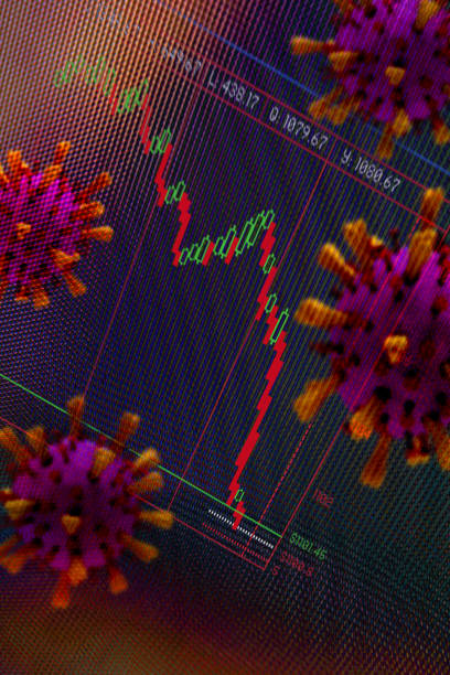 istock Financial Crash. Trading screen and Corona virus. Abstract image. 1215178660