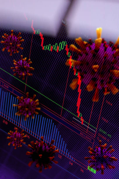 istock Financial Crash. Trading screen and Corona virus. Abstract image. 1215180169