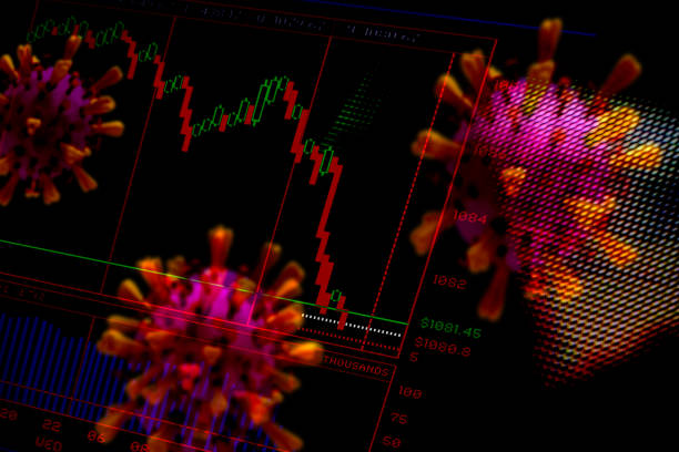 istock Financial Crash. Trading screen and Corona virus. Abstract image. 1215180195