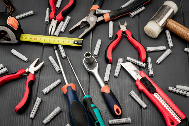 istock Set of tools for manual repair, construction or restoration work 1215183787