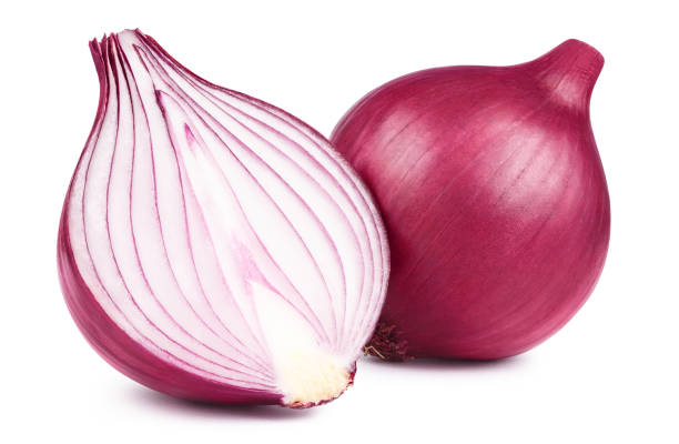 Red whole and sliced onion on white Red whole and sliced onion, isolated on white background onion stock pictures, royalty-free photos & images