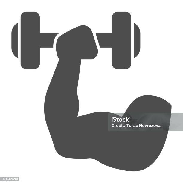Muscle Hand With Weights Line And Solid Icon Sport Muscular Arm Holding Dumbbell Symbol Outline Style Pictogram On White Background Fitness Sign For Mobile Concept And Web Design Vector Graphics Stock Illustration - Download Image Now