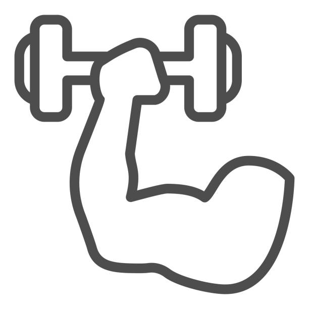 Muscle hand with weights line and solid icon. Sport muscular arm holding dumbbell symbol, outline style pictogram on white background. Fitness sign for mobile concept and web design. Vector graphics. Muscle hand with weights line and solid icon. Sport muscular arm holding dumbbell symbol, outline style pictogram on white background. Fitness sign for mobile concept and web design. Vector graphics health club illustrations stock illustrations