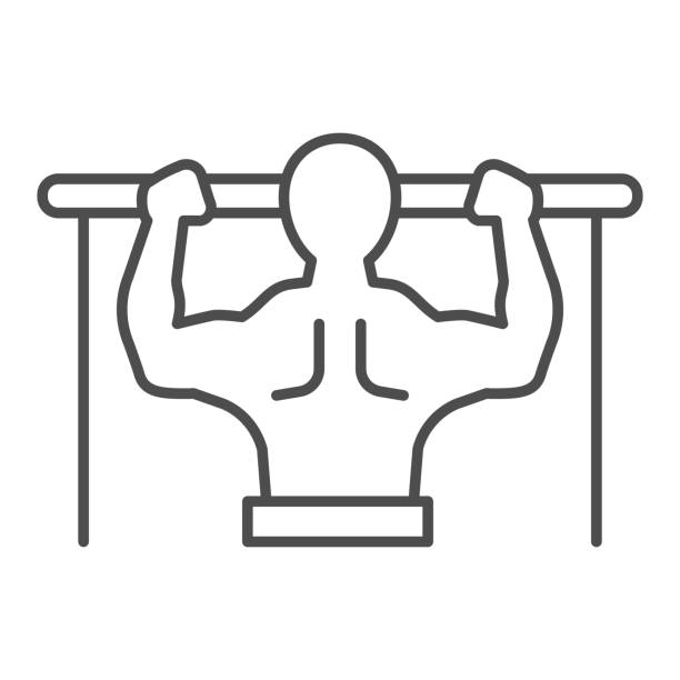 Horizontal bar and athlete line and solid icon. Sportsman doing pull-ups symbol, outline style pictogram on white background. Healthy lifestyle sign for mobile concept and web design. Vector graphics. Horizontal bar and athlete line and solid icon. Sportsman doing pull-ups symbol, outline style pictogram on white background. Healthy lifestyle sign for mobile concept and web design. Vector graphics health club illustrations stock illustrations