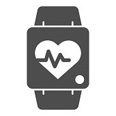istock Smart watch line and solid icon. Fitness tracker with heart beat monitor symbol, outline style pictogram on white background. Healthy lifestyle sign for mobile concept and web design. Vector graphics. 1215191432
