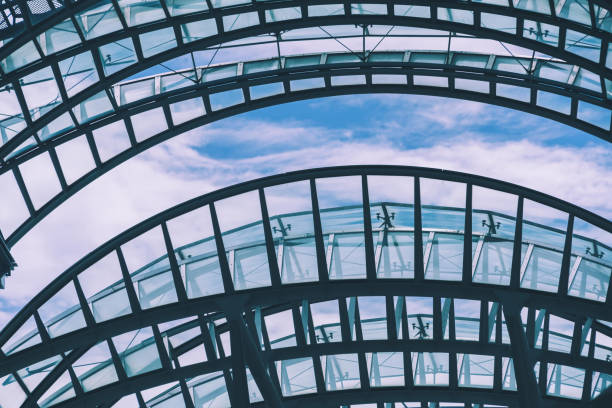 Round Metal ceiling modern architecture with blue sky in the background