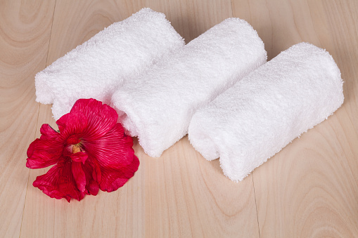 set of white towels for spa