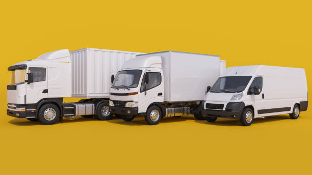 istock White Trucks and a Delivery Van on Yellow Background 1215194999