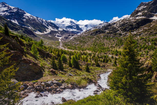 альпийская река возле санта-катерина, адамелло ди брента, доломитовые острова - италия - melting spring snow trentino alto adige стоковые фото и изображения
