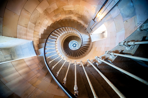 Phare des Baleines, Isle du Re, France. Internal staircase.The lighthouse owes its name to the fact that a relatively large number of whales had washed up at this point on the Isle of Re.