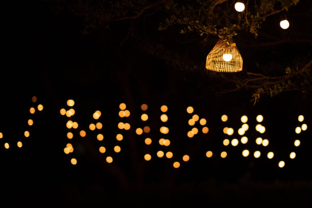 istock Lamp light and bokeh on night time background 1215197749