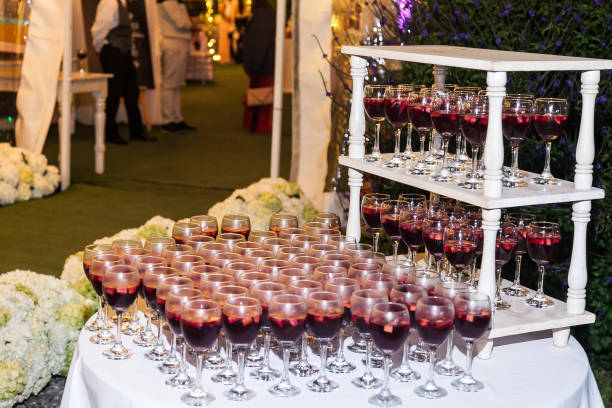 istock Table with glasses served with a welcome cocktail for guests at the reception. 1215198063