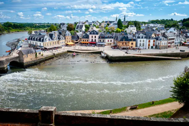 Photo of Auray - Port of Saint-Goustan. Panoramic view of the old city centre. Brittany, France