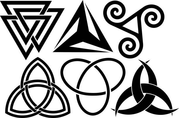 six triangular symbols Celtic style designs celtic-triskele-tattoo stock illustrations