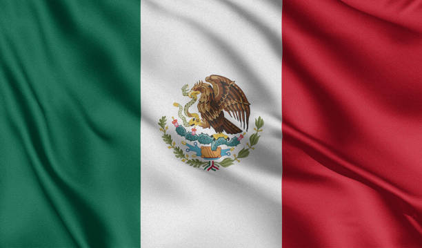 waving color flag. silk texure. 3d illustration. - mexican flag mexico flag digitally generated image imagens e fotografias de stock