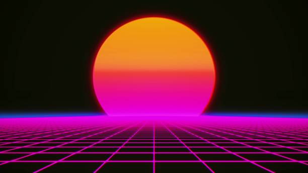 istock Retro 80s style grid sun stars old tv screen background. 3d rendering 1215209724