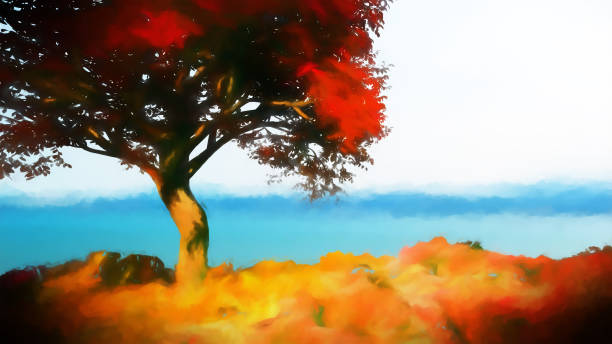 istock Digital Illustration Tree and Sea Horizon 1215212582