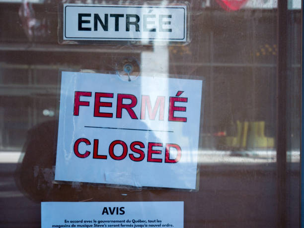 The streets of downtown Montreal are empty due to the health crisis caused by the coronavirus. Shops are closed and citizens remain in confinement. stock photo