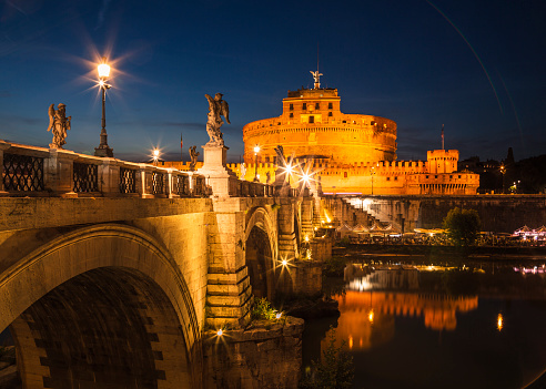 Castel Sant Angelo during the blue hour in a pleasant summer evening. Rome. Italy.