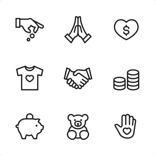 ilustrações de stock, clip art, desenhos animados e ícones de volunteer and charity - single line icons - praying charity and relief work fundraiser heart shape