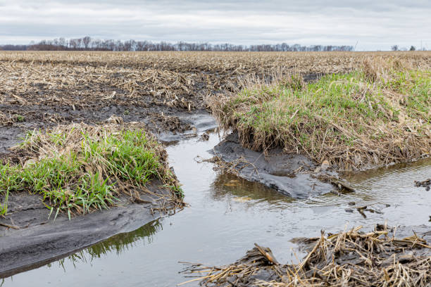 istock Spring storms and rain in Midwest caused flooding and soil erosion in farm fields 1215231468
