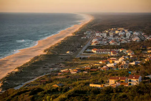 Long sandy beach on Portugal west coast.
