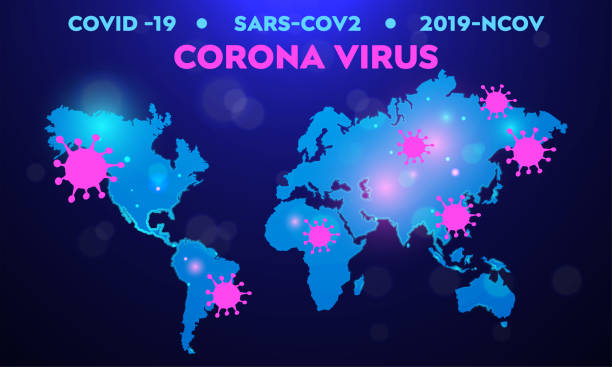istock World map and covid-19 virus spread to the world on blue background, vector, art 1215233994
