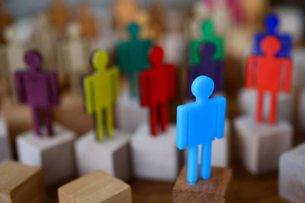 Group multi-colored silhouettes business people teamwork meeting closeup background. Social media marketing advantage leader concept
