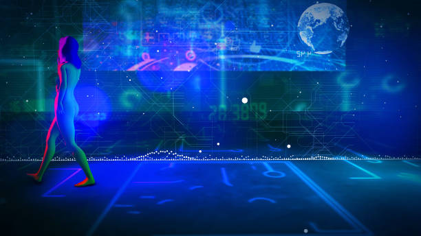 istock artificial intelligence robot walking in a cyber punk digital world 1215237550