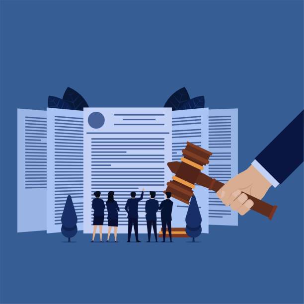 ilustrações de stock, clip art, desenhos animados e ícones de business team see law agreement for product copyright service. - lawsuit