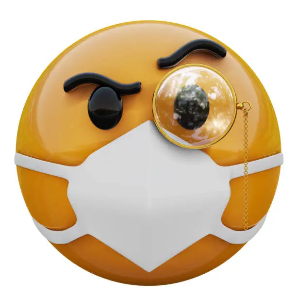 Photo of 3D render of yellow emoji  face  with cold sweat and medical mask protecting from coronavirus 2019-nCoV