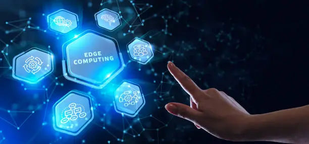 Edge computing modern IT technology on virtual screen. Business, technology, internet and networking concept.
