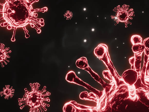 istock Covid 2019-nCov or coronavirus concept symbol, 3D rendering graphic background microscope virus closeup for Asian flu outbreak with influenza as global dangerous flu strain cases as a pandemic 1215248256
