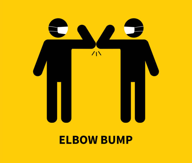 ilustrações de stock, clip art, desenhos animados e ícones de elbow bump. people greeting without hands. vector illustration - elbow