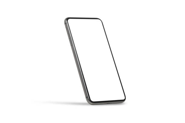 istock Black mobile smartphone mockup with blank screen isolated on white background with clipping path, Can use mock-up for your application or website design project 1215253510