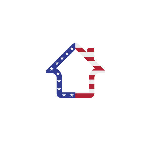 USA real estate company emblem idea. American flag colors USA real estate company emblem idea. Stars and stripes house. American flag colors. Vector illustration. american flag house stock illustrations