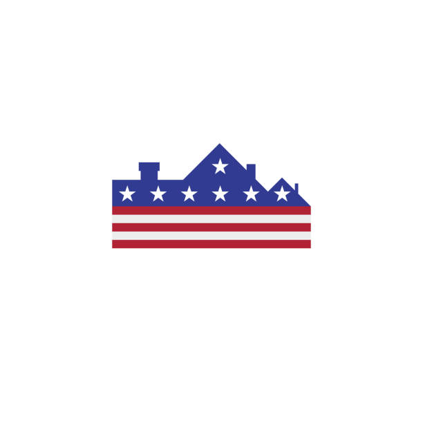 USA real estate company emblem idea. American flag colors USA real estate company emblem idea. Cottage in american flag colors. Vector illustration. american flag house stock illustrations