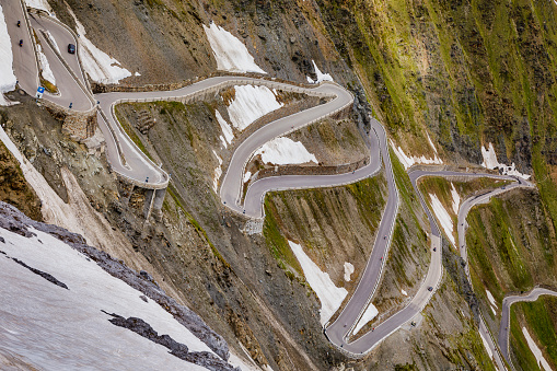 Passo Del Stelvio Alpine mountain Road – Dolomites alps – Italy border with Switzerland