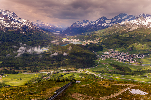Dramatic Alpine landscape above St Moritz, Engadine – Muottas Muragl – Switzerland
