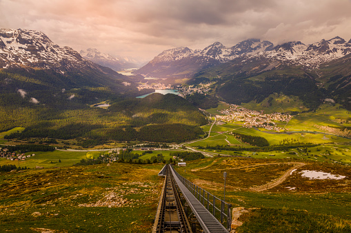 Dramatic Alpine landscape above St Moritz, Engadine – Muottas Muragl – Switzerland