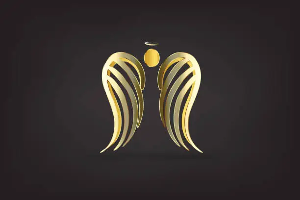 Vector illustration of Christmas angel gold icon symbol
