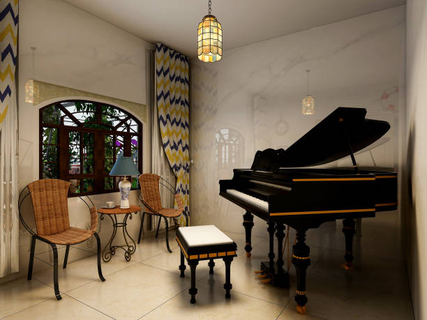 istock 3D rendering, bedroom with chair and piano 1215271805
