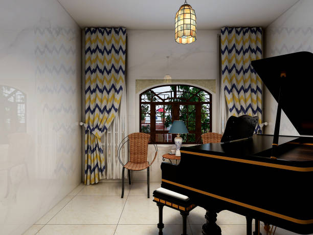 istock 3D rendering, bedroom with chair and piano 1215271806