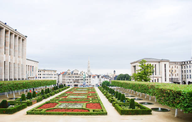 Landscape ,city scape of Brusels  in clouds day at Mont des Arts or mountain of arts ,Belgium stock photo