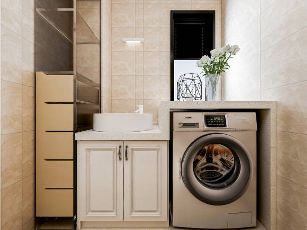 istock 3D rendering,Clean modern residential bathroom and toilet design, which is equipped with washstand, toilet and shower equipment, etc. 1215274136