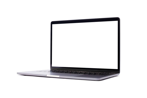 istock Laptop with empty screen isolated on white background. Copy space text. Mockup design 1215277596