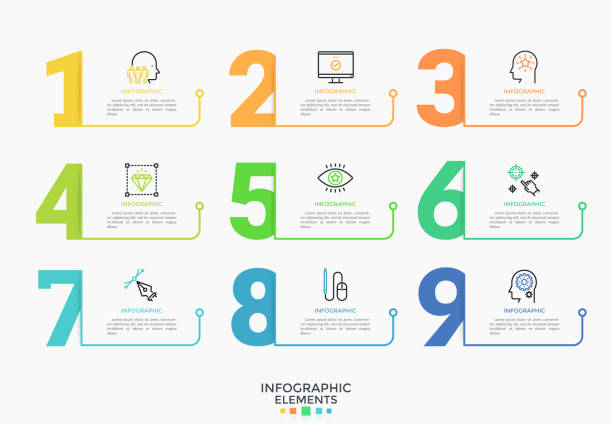 illustrazioni stock, clip art, cartoni animati e icone di tendenza di modello di numero infografico - 9